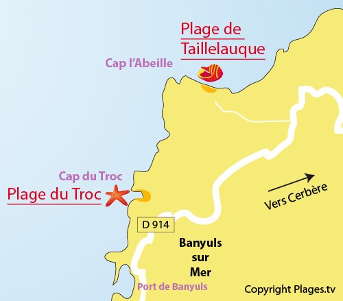 Carte de la plage de Taillelauque de Banyuls sur Mer