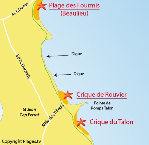 Carte de la plage du Talon à Saint Jean Cap Ferrat