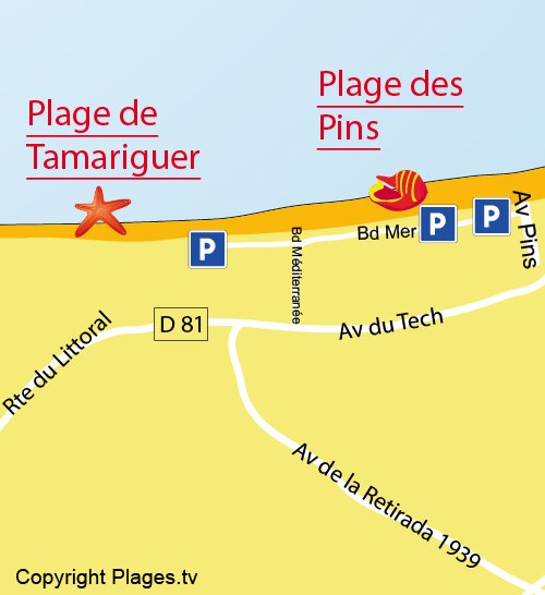 Mappa della Spiaggia di Tamariguer a Argelès