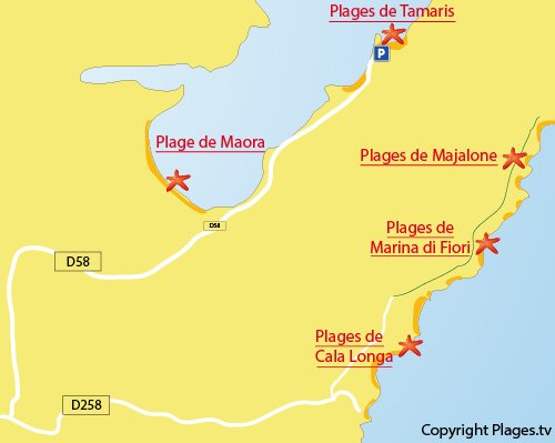 Carte de la plage des Tamaris à Bonifacio