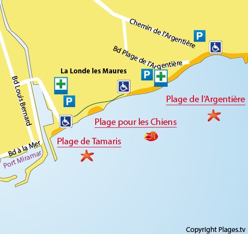 Map of Tamaris Beach in La Londe les Maures