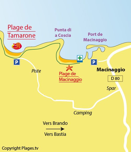 Map of Tamarone Beach in Macinaggio - Cap Corse