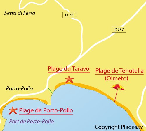 Map of Taravo Beach in Porto Pollo