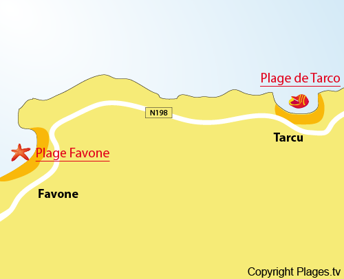 Mappa della spiaggia di Tarco in Corsica