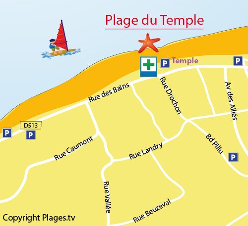 Map of Temple Beach in Houlgate