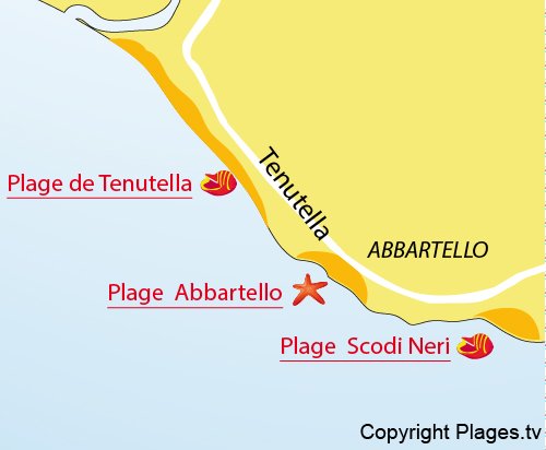 Map of Tenutella Beach in Olmeto