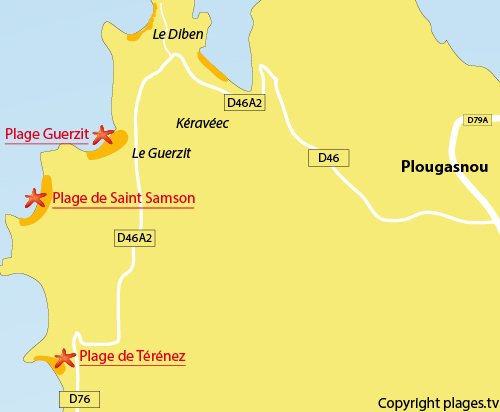 Carte de la plage de Térénez de Plougasnou