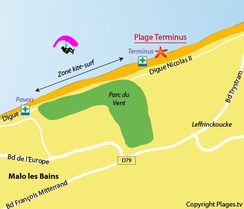 Mappa della Spiaggia del Terminus Malo les Bains - Dunkerque