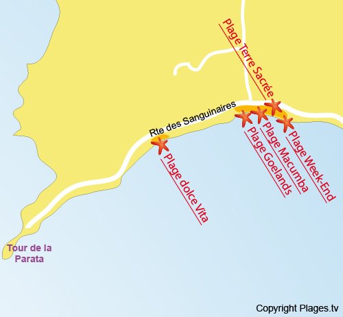 Map of Terre Sacrée Beach in Ajaccio