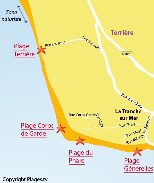 Map of Terrière beach in La Tranche sur Mer