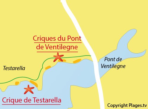 Carte de la crique de Testarella à Bonifacio