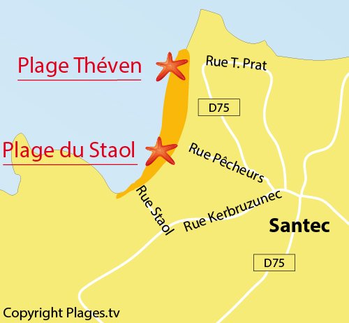 Map of Theven Beach in Santec