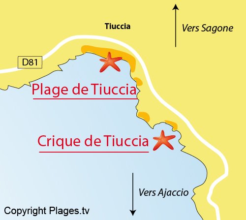 Carte de la plage de Tiuccia à Casaglione