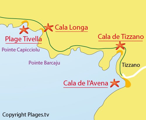 Plan de la plage de Tivella de Sartène