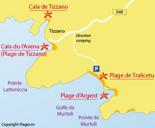 Map of Cala d'Avena Beach in Sartene