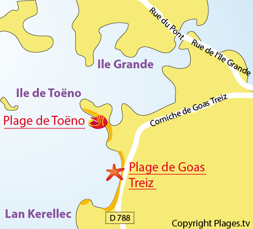 Carte de la plage de Toeno à Trébeurden