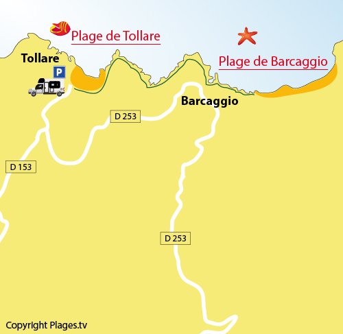 Map of Tollare beach in Corsica