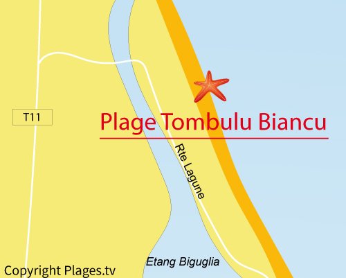 Map of Tombulu Biancu Beach in Furiani