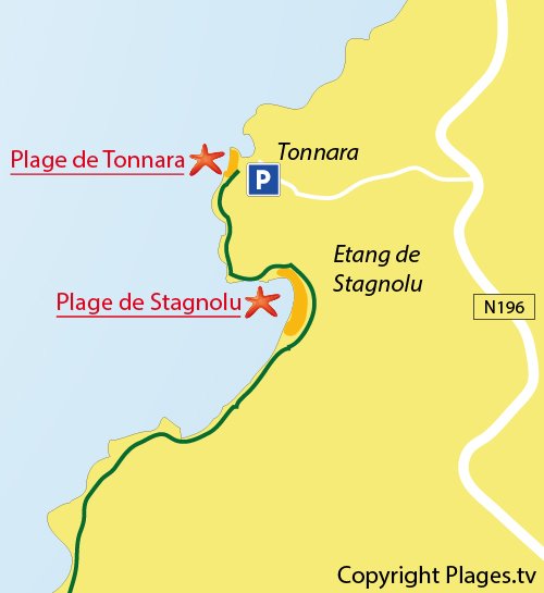 Map of Tonnara Beach in Bonifacio