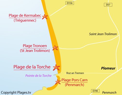 Carte de la plage de la Torche à Plomeur