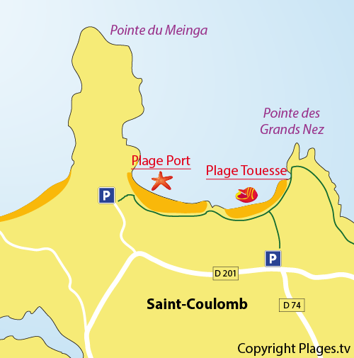 Map of the Touesse Beach in Saint Coulomb