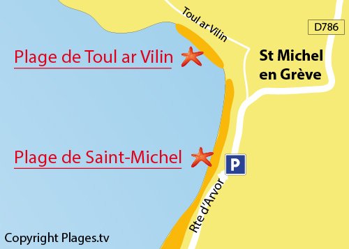 Carte de la plage de Toul ar Vilin à St Michel en Grève