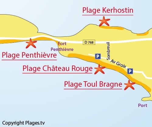 Map of Toul Bragne Beach in Saint Pierre de Quiberon