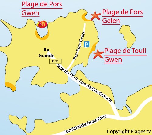 Plan de la plage de Toull Gwen sur l'Ile Grande (Pleumeur Bodou)