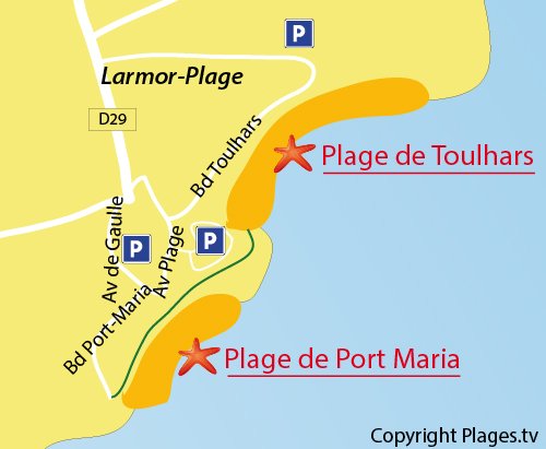 Carte de la plage de Toulhars à Larmor-Plage