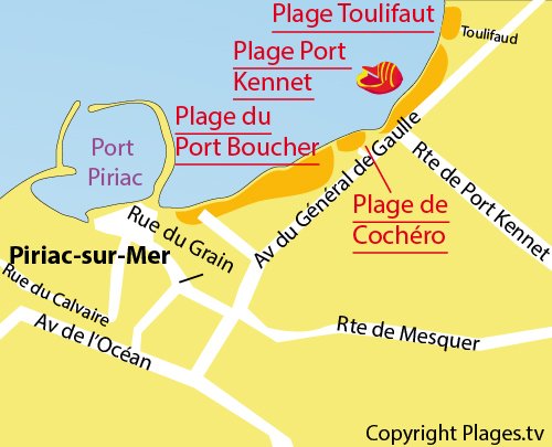 Map of Toulifaut Beach in Piriac sur Mer