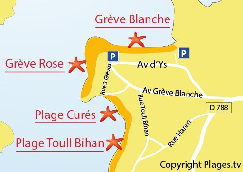 Map of Toull Bihan Beach in Trégastel