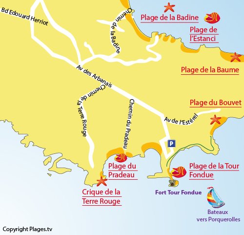 Carte de la plage de la Tour Fondue à Hyères - presqu'île de Giens