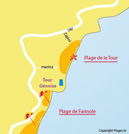 Map of Tour Beach in Farinole in Corsica