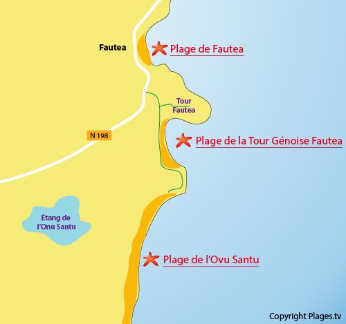 Map of Tour Genoise Beach in Fautea - Corsica