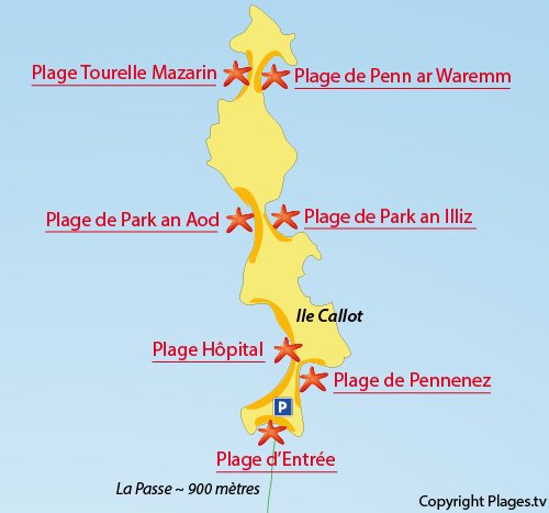 Plan de l'ile Callot avec la plage de la Tourelle Mazarin