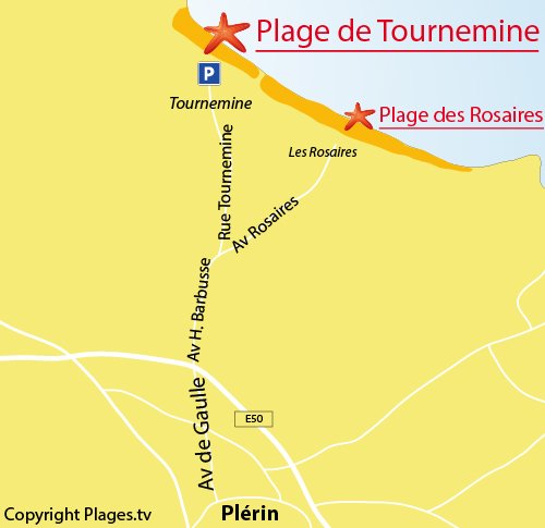 Carte de la plage de Tournemine à Plérin