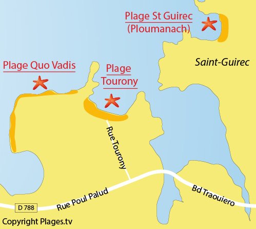 Map of Tourony Beach in Trégastel