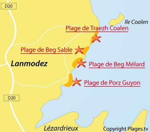 Carte de la plage de Traezh Coalen à Lanmodez