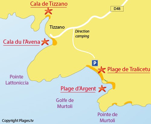 Mappa della spiaggia di Tralicetu in Corsica (Cargèse)