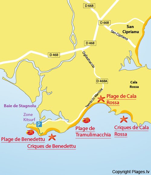 Mappa della Spiaggia di Tramulimacchia in Corsica