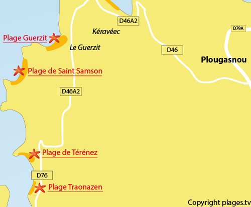 Carte de la plage de Traonazen à Plougasnou