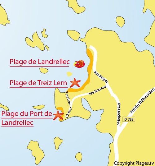 Carte de la plage de Treiz Lern à Pleumeur Bodou (22)