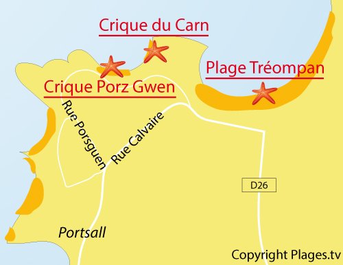 Carte de la plage de Tréompan à Portsall - Ploudalmézeau