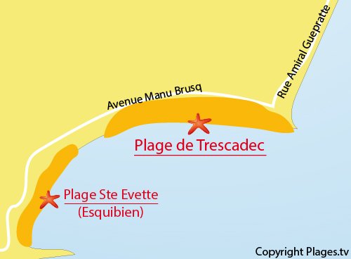 Carte de la plage de Trescadec à Audierne