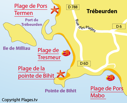 Carte de la plage de Tresmeur à Trébeurden