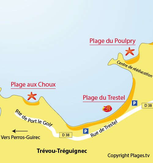 Plan de la plage du Trestel à Trévou Tréguignec - Bretagne