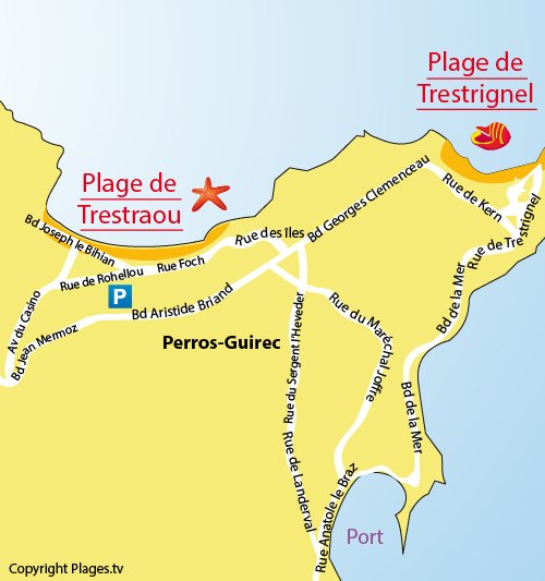 Mappa della Spiaggia di Trestraou a Perros Guirec