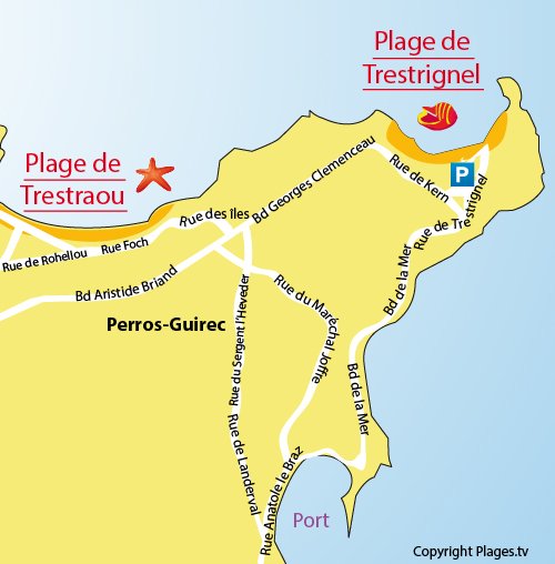 Carte de la plage de Trestrignel à Perros Guirec