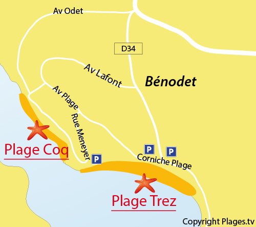 Carte de la plage de Trez à Bénodet