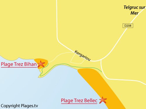 Carte de la plage de Trez Bihan à Telgruc sur Mer